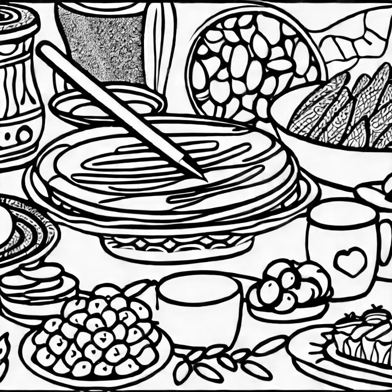 Coloring page of testy food