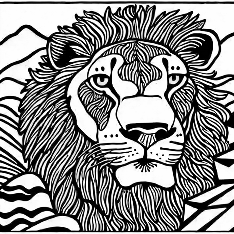 Coloring page of the lion roars on the mountain