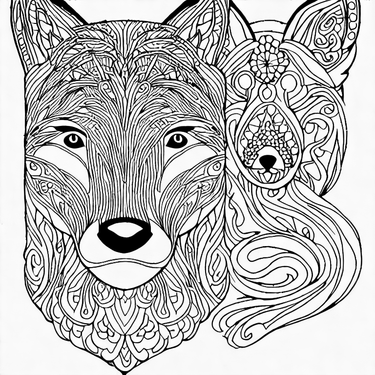 Coloring page of the outline of a fox head