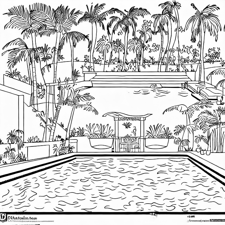 Coloring page of the swimming pool