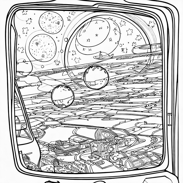 Coloring page of the view out of my spaceship s front window