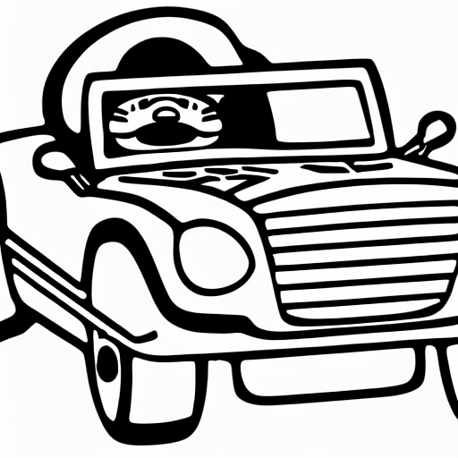 Coloring page of tiger driving a hot wheels car