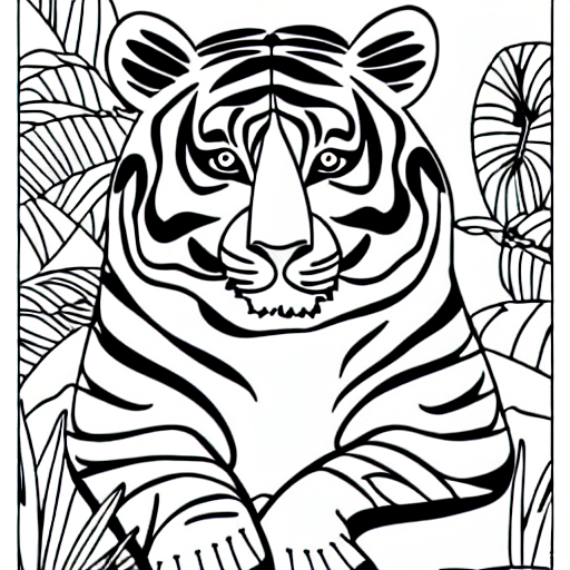 Coloring page of tiger in the jungle