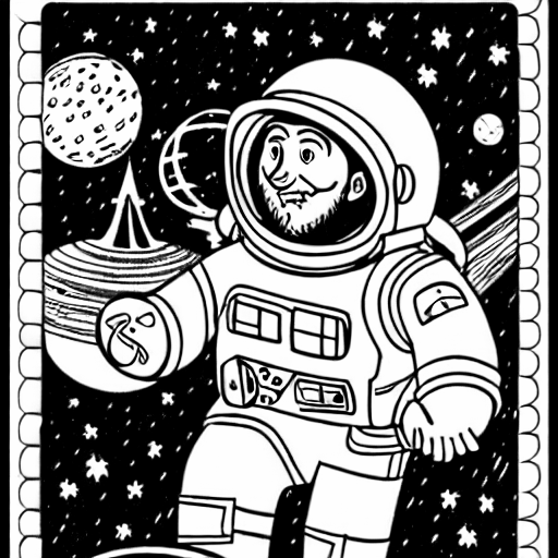 Coloring page of tom bombadil in space