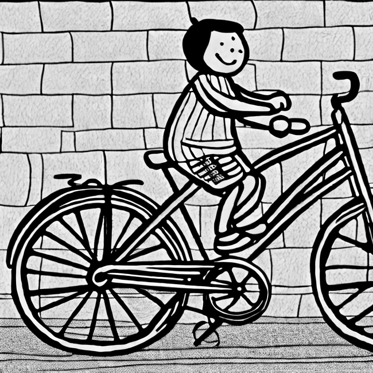 Coloring page of trying to ride bicycle