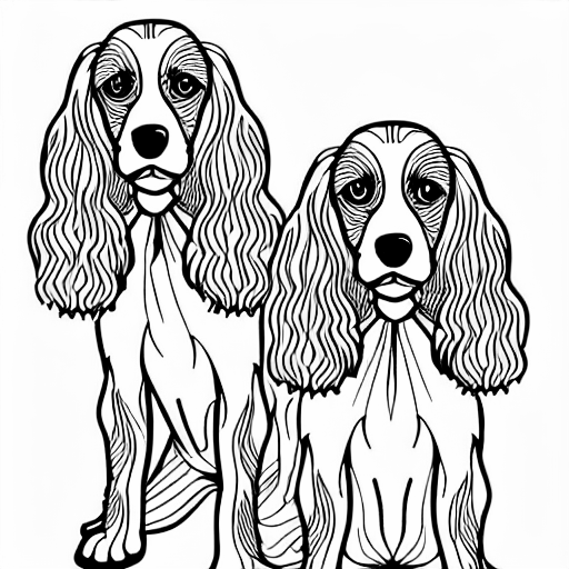 Coloring page of two brittany spaniels