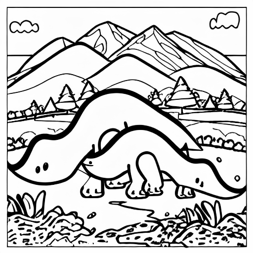 Coloring page of two dinos with mountains in the background