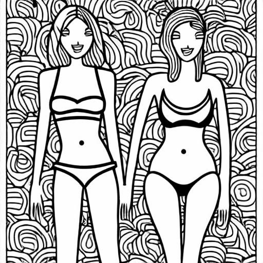 Coloring page of two women in bikinis