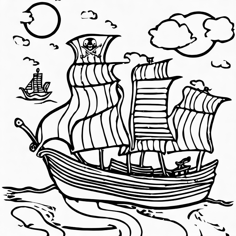Coloring page of un bateau pirate