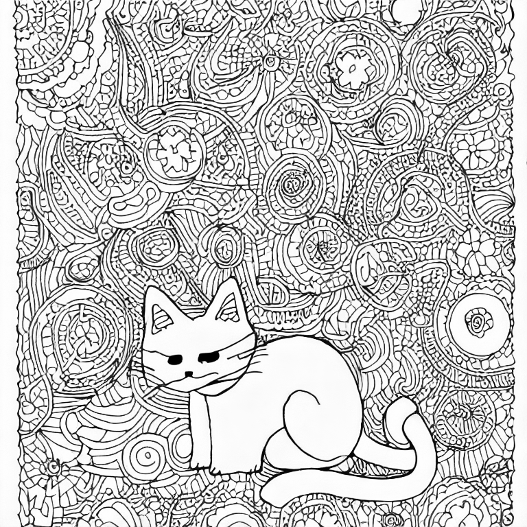 Coloring page of un gato en un coj n