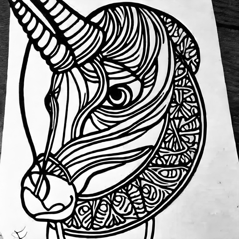 Coloring page of unicorn kawai