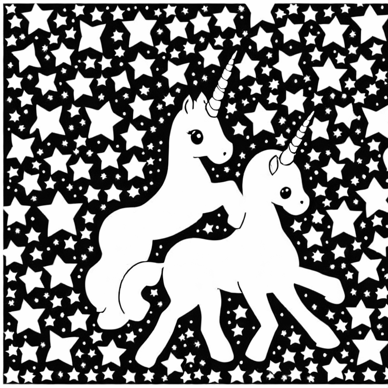 Coloring page of unicorn with stars for 4 year old girls