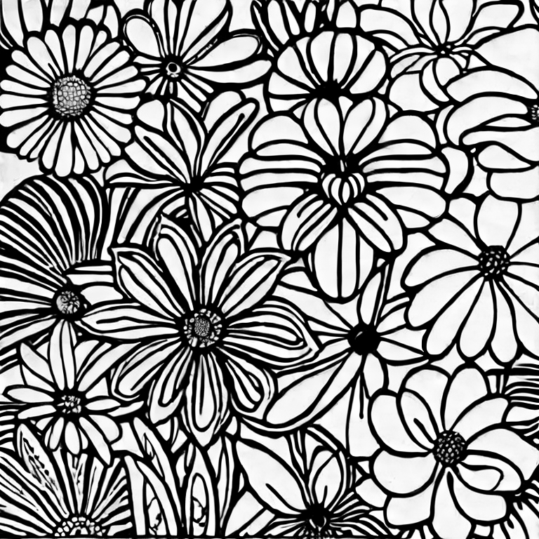 Coloring page of view of flowers sketches