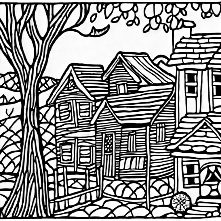 Coloring page of village view