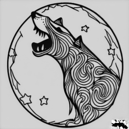 Coloring page of wolf howling at moon