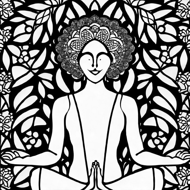 Coloring page of woman meditating