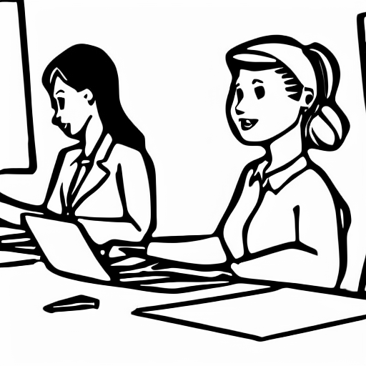 Coloring page of women working in an office