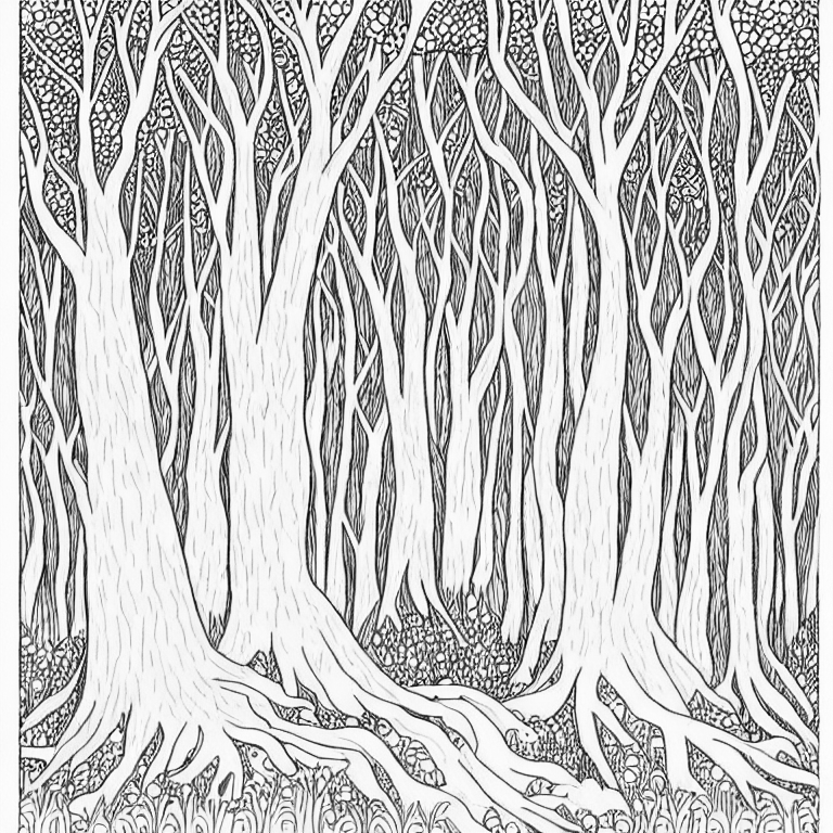 Coloring page of wood forest