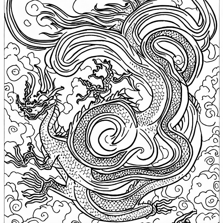 Coloring page of zen dragon meditating